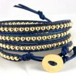 Leather Wrap Bracelet , 14k Gold Bracelet, Any..