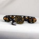 Steady Tiger Eye Leather Wrap Bracelet With Tribal..