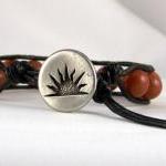 Meditative Red Coral Leather Wrap Bracelet With..