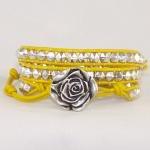 Yellow Leather Wrap Bracelet, Rose Design, Ladies..