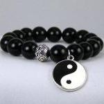 Black Onyx Energy Bracelet With Peace Charm,..