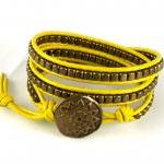 Bronze & Yellow Leather Wrap Bracelet..