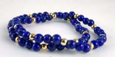 Lapis Gemstone Stretch Bracelet Set With 14k Gold Accent Beads, Great Gift Ideas,