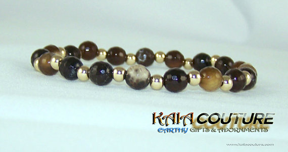 Natural Agate Gemstone Bracelet With 14k Gold Filled Accent Beads.
