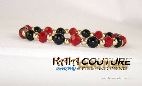 Carnelian And Onyx Gemstone Bracelet With 14k Gold Filled Accent Beads