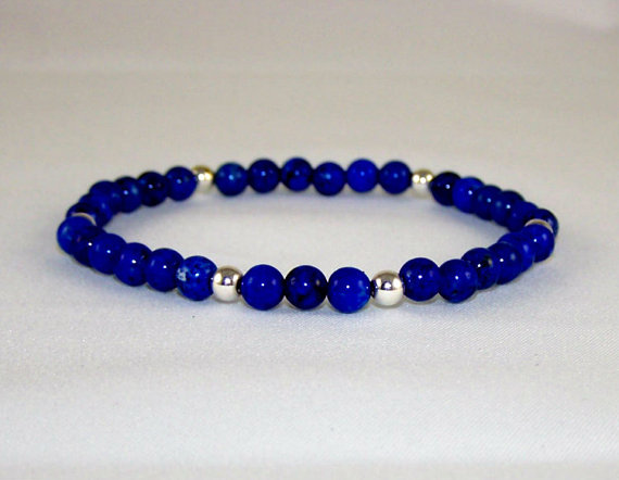 Lapis Gemstone Stretch Bracelet Set With Sterling Silver Accent Beads, Energy Bracelet, Meditation Bracelet,