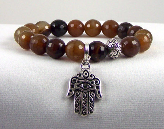 Autumn Agate Enegry Bracelet With Spiritual Charm And Silver Yogi Beads.