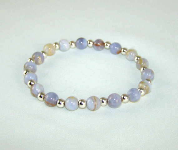 Protective Blue Lace Agate Energy Bracelet With Sterling Silver Accent Beads,