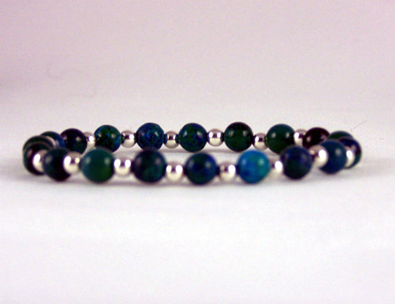 Clearing & Cleansing Azurite Comfort Bracelet With Sterling Silver Accent Beads, Energy Bracelet,