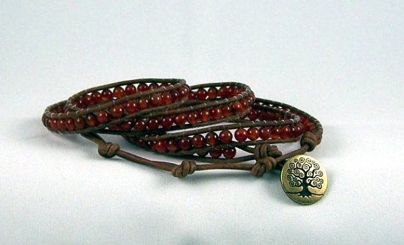 Carnelian On Brown Leather Wrap Bracelet, Energy Jewelry, Great Gift Idea,