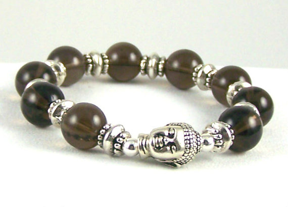 Smokey Quartz Gemstone Buddha Bracelet, Great Gift Ideas, Quartz Gemstone Bracelet,