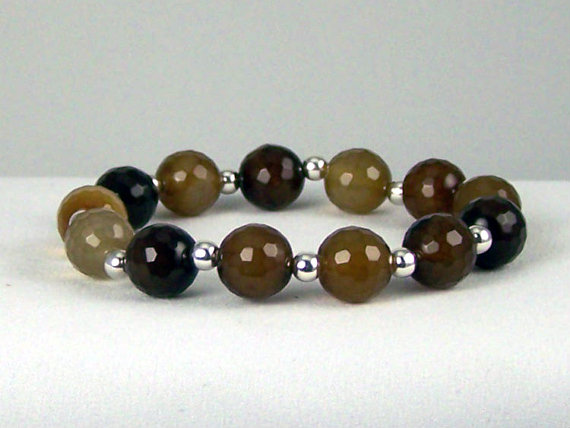 Faceted Mixed Agate Gemstones With Sterling Silver, Faceted Agate Energy Bracelet, Comfort Bracelet,