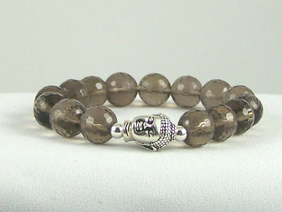 Neutralizing Smokey Quartz Meditation Gemstone Bracelet With Buddha Bead, Yoga Bracelet, Great Gift Ideas,