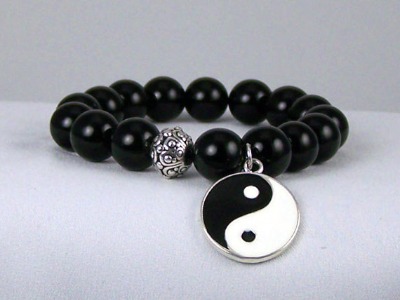 Black Onyx Energy Bracelet With Peace Charm, Meditation Bracelet, Yoga Inspired,