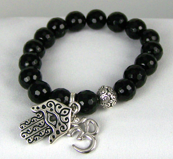 Black Onyx Meditation Bracelet With Spiritual Charms, Great Gift Idea, Meditation Bracelet, Yoga Bracelet, Energy Jewelry,