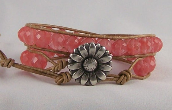 Rose Quartz Leather Wrap Energy Bracelet, Great Gift Ideas,